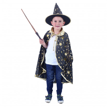 Children costume-cloak magical black+hat