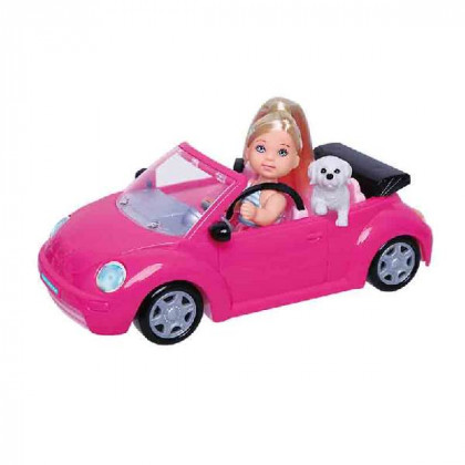 Doll with a dog in the car