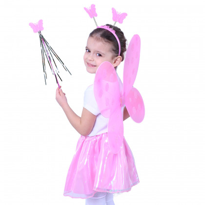 Pink butterfly wings with headband, wand