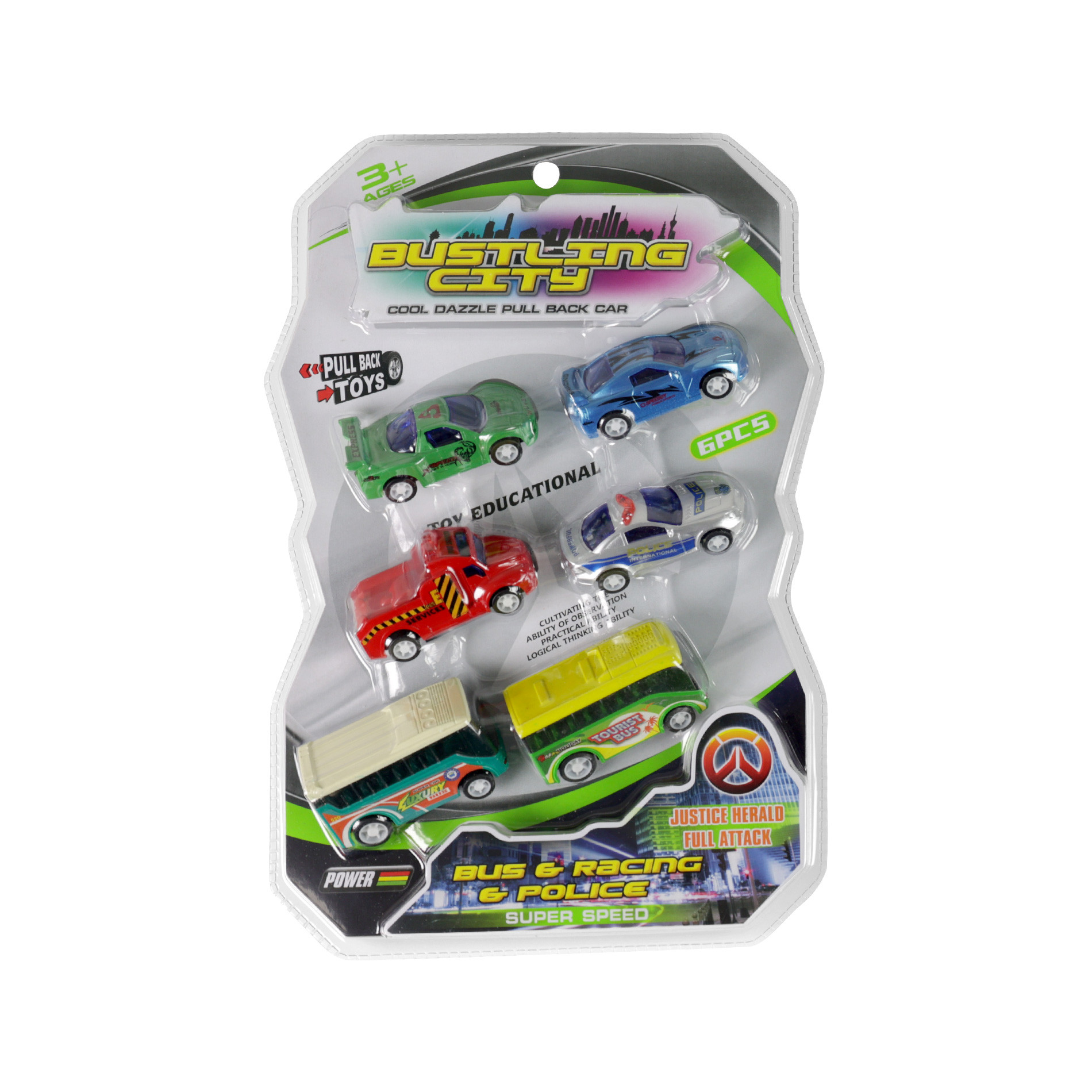 Set of cars and buses 6 pcs -2 types