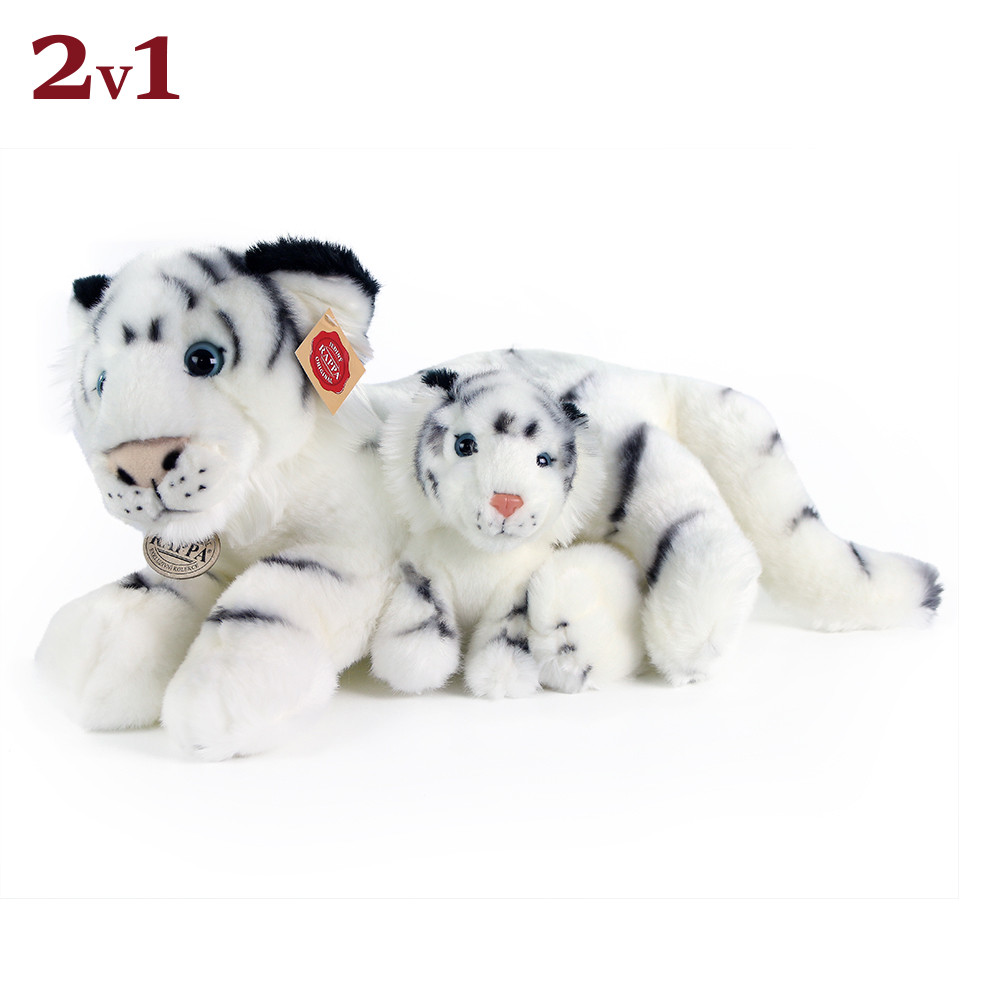 plush white tiger 38 cm with baby 13 cm