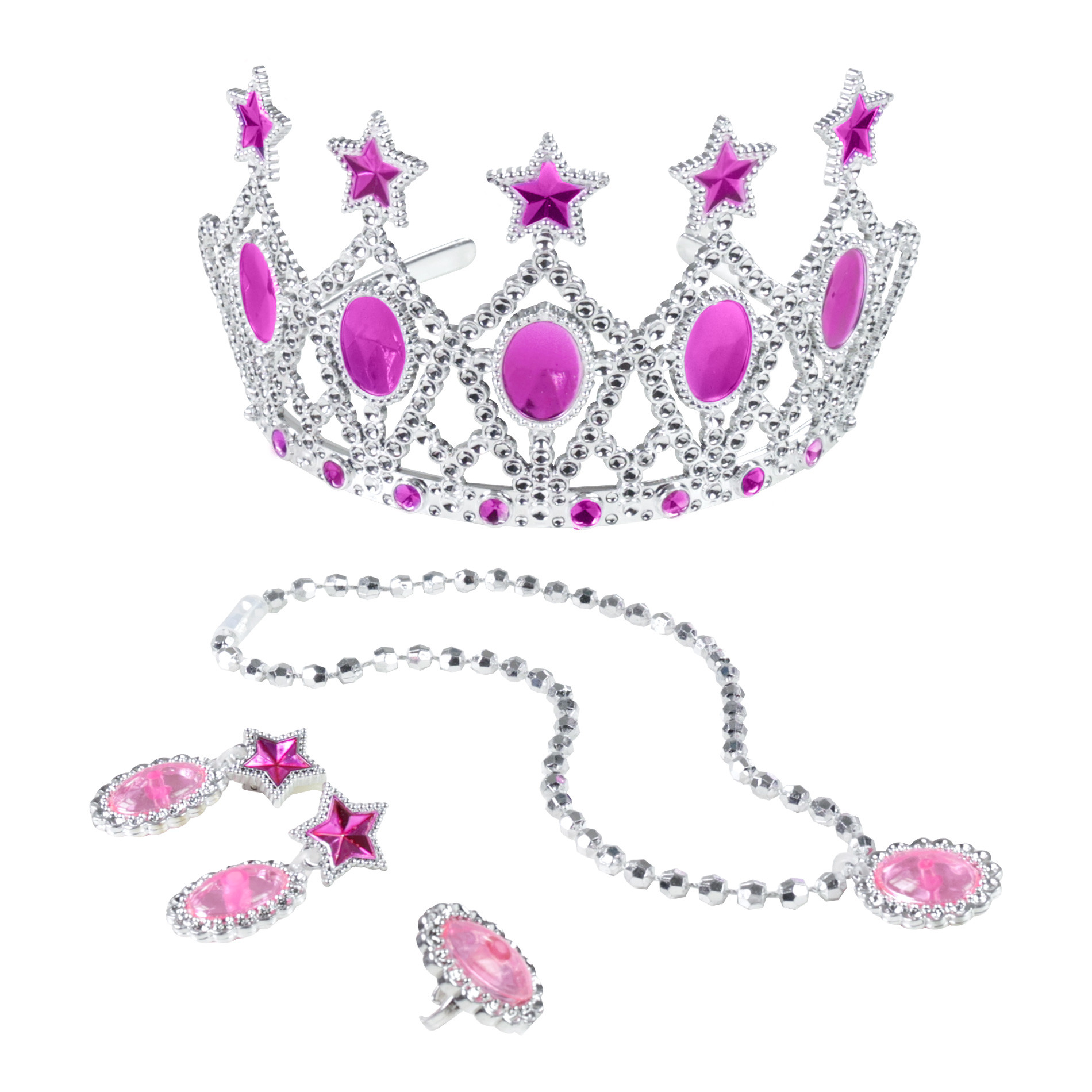 Princess crown earrings necklace pink
