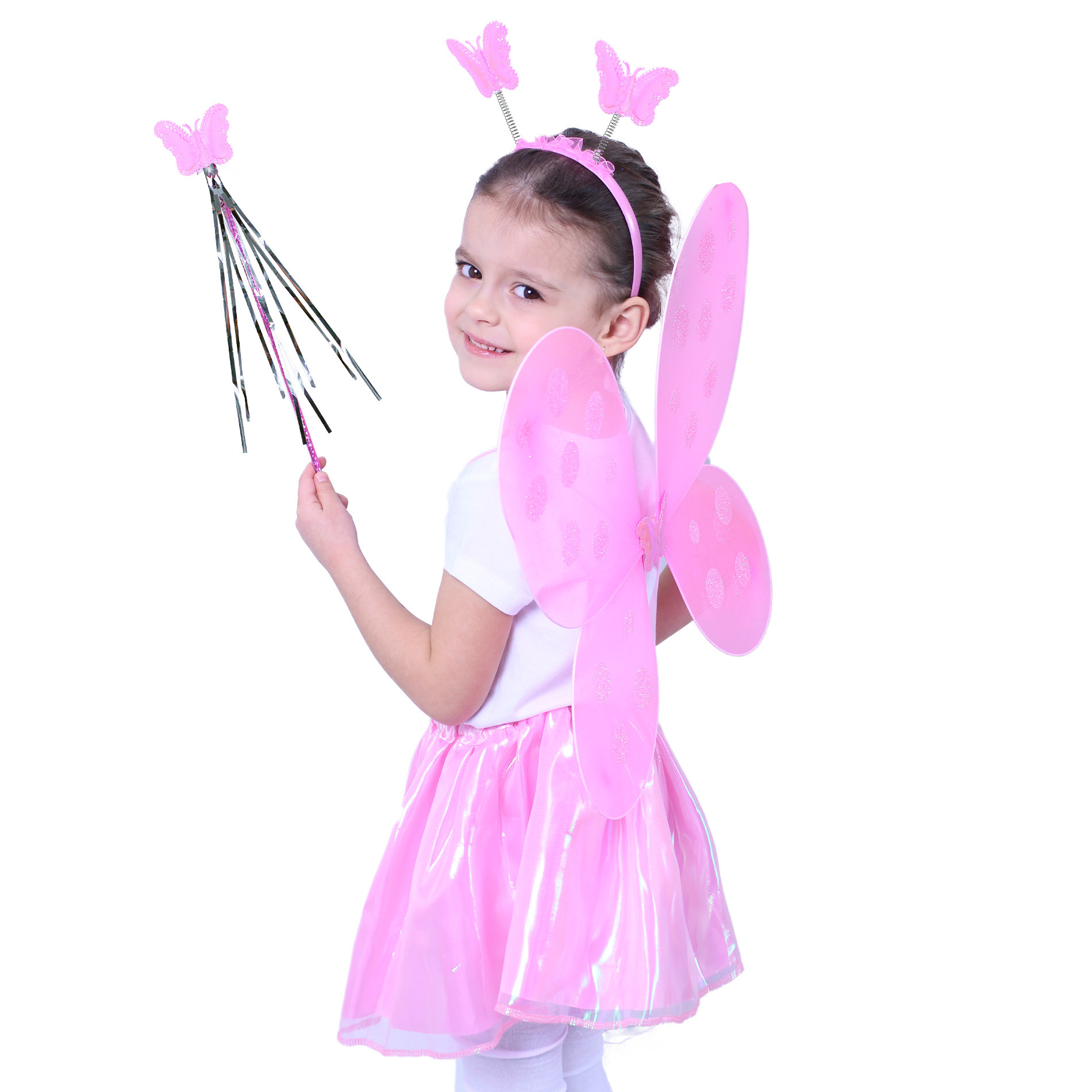 Pink butterfly wings with headband, wand