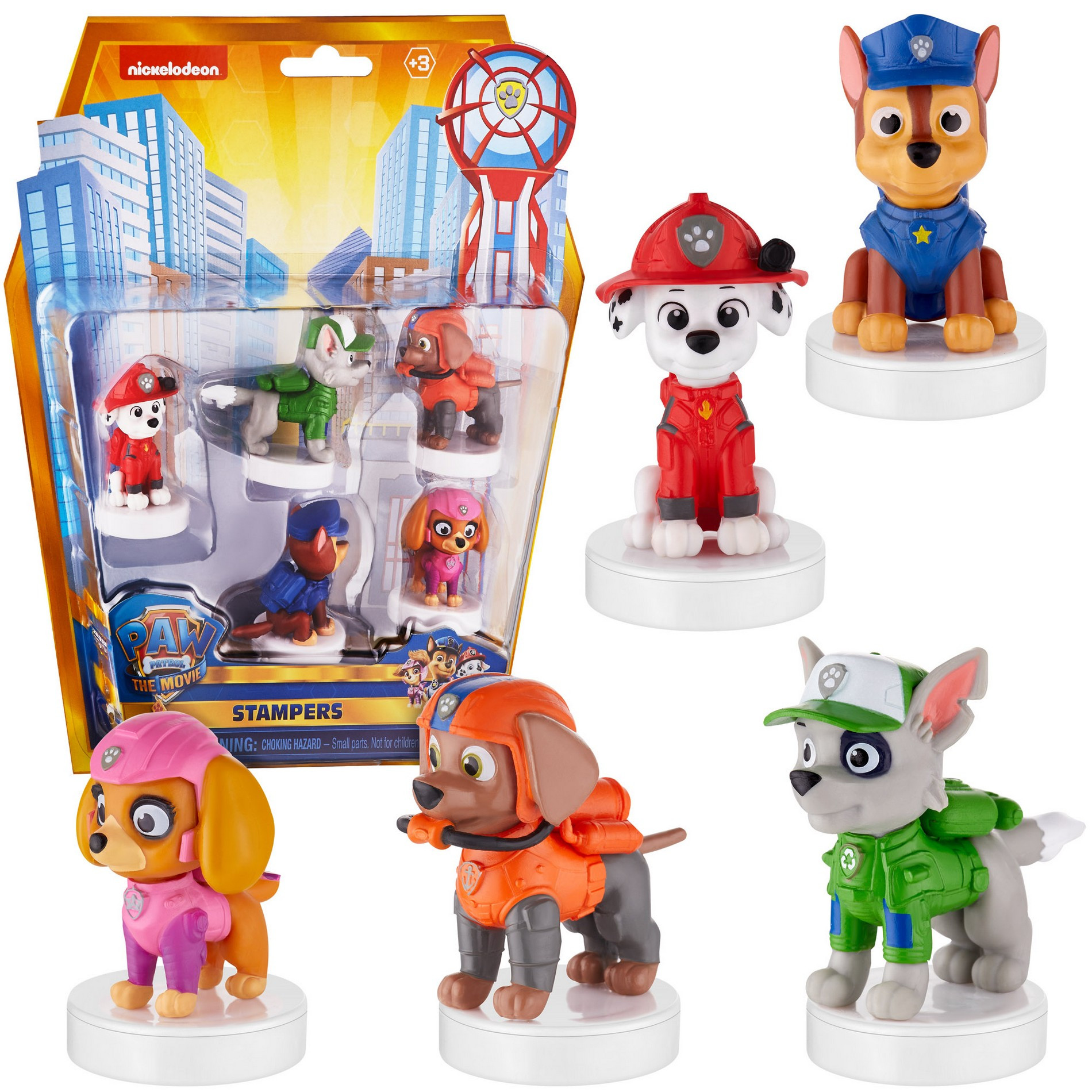 Set of 5 Paw Patrol figures with a stamp