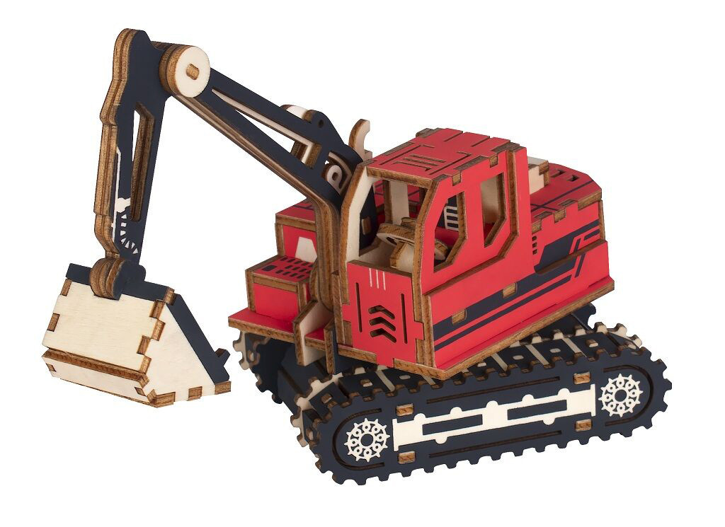 Woodcraft 3D puzzle Excavator red