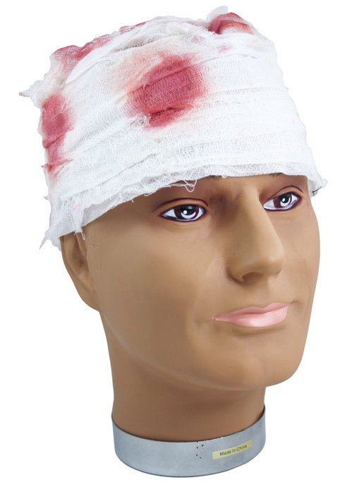 the bandage wounded head with blood