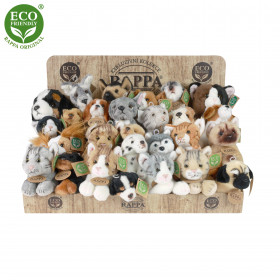 Plush dogs and cats display ECO-FRIENDLY