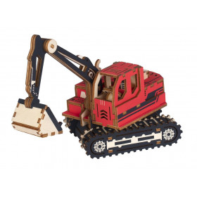 Woodcraft 3D puzzle Excavator red